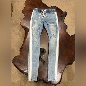 PacSun Light Blue Distressed Skinny Jeans with White Stripes